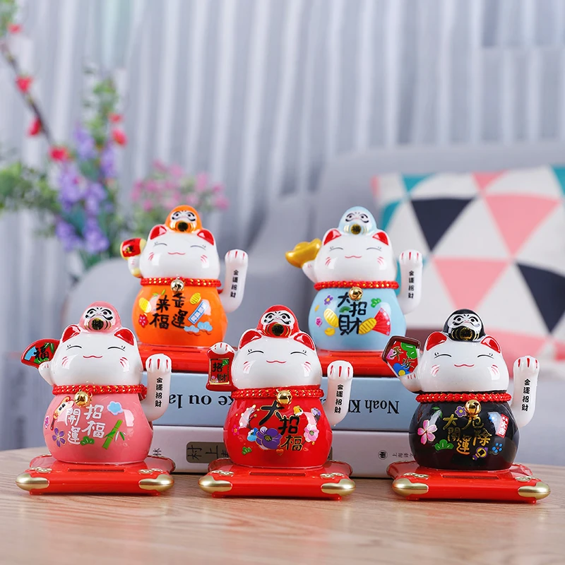 4 2 inch на солнечных батареях Керамика Lucky Cat Daruma фигурка тряски Arm призыва Фортуна