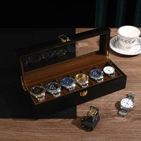 6 slots luxury wooden watch storage box organizer new mechanical mens watch display holder cases black jewelry gift boxes case