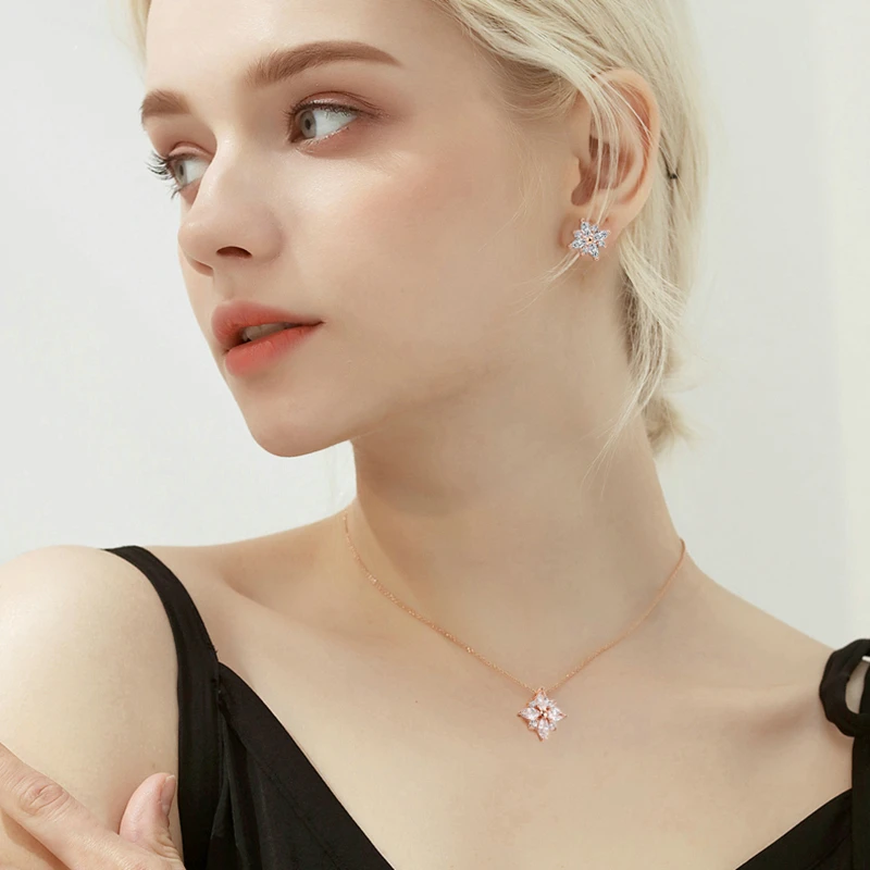 Серьги в виде снежинок Настоящее серебро ожерелье Ювелирные наборы для женщин