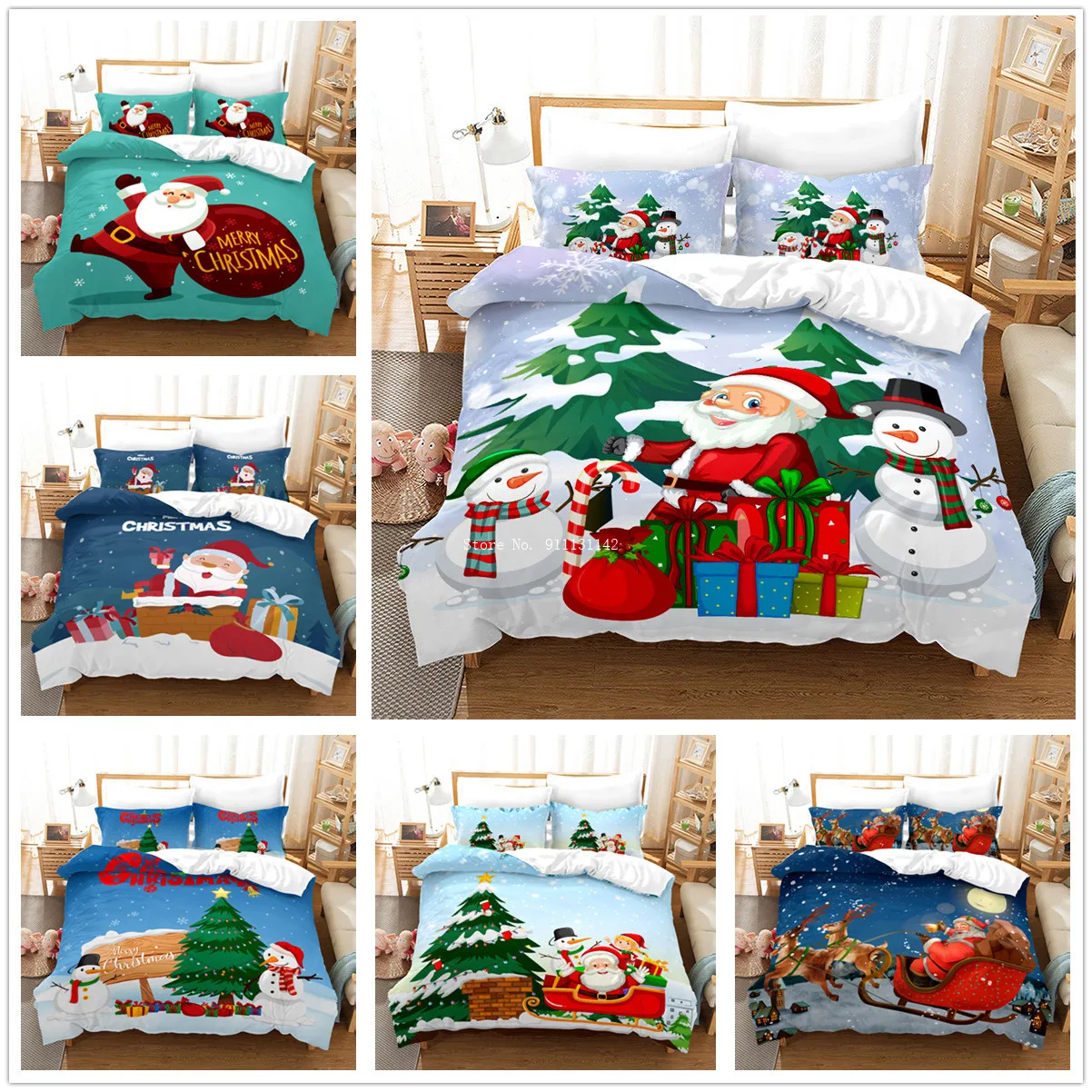 

Cartoon Santa Claus Printed Bedding Set 3D Children Boys Girls Christmas Gift Bedroom Decoration Down Bedding Cover Pillowcase