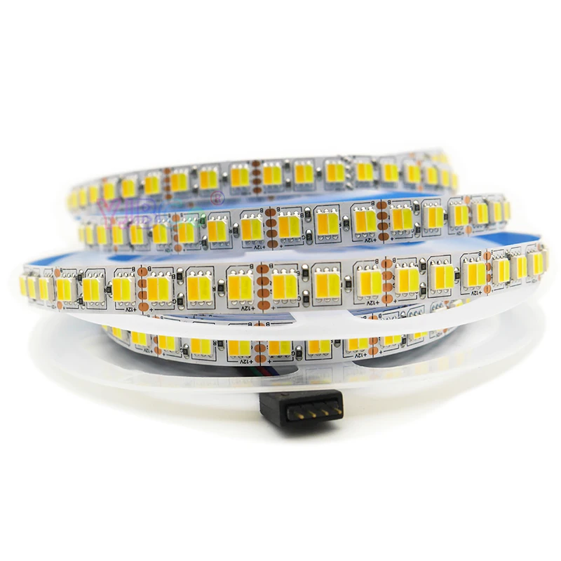 5M Double Color 2 in 1 LED Strip 12V SMD 5050 60LEDs/M 120leds/m CCT Flexible LED lamp Tape White+Warm white,White PCB