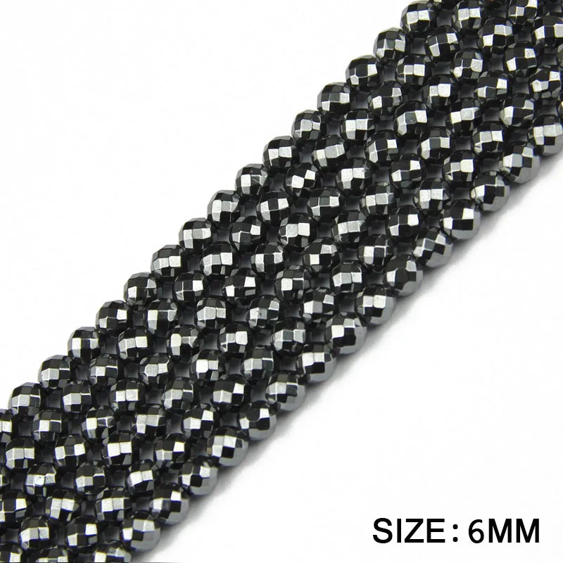 Бусины из черного гематита HGKLBB Круглые граненые бусины россыпью для