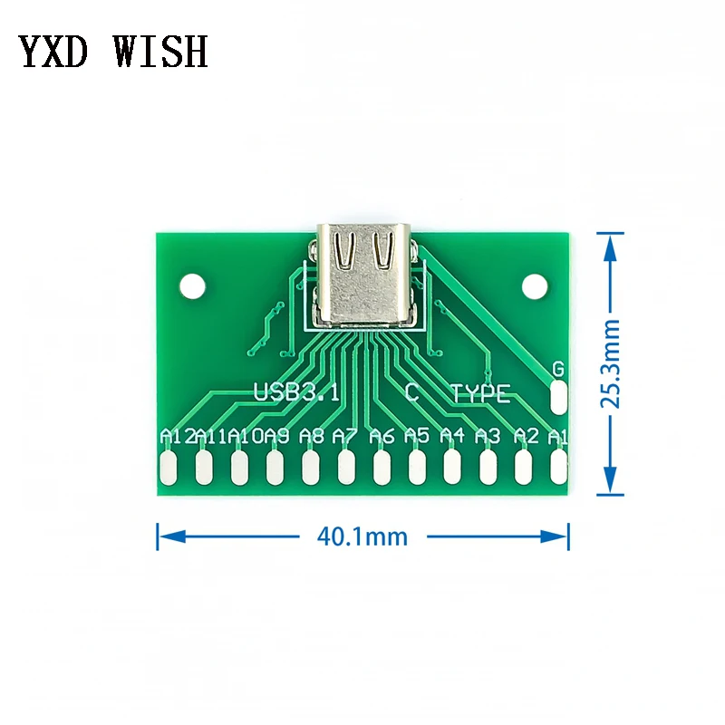 5 шт. тестовая плата с гнездовым разъемом Type C USB 3 1 24P Базовая PCB для разъемов Arduino