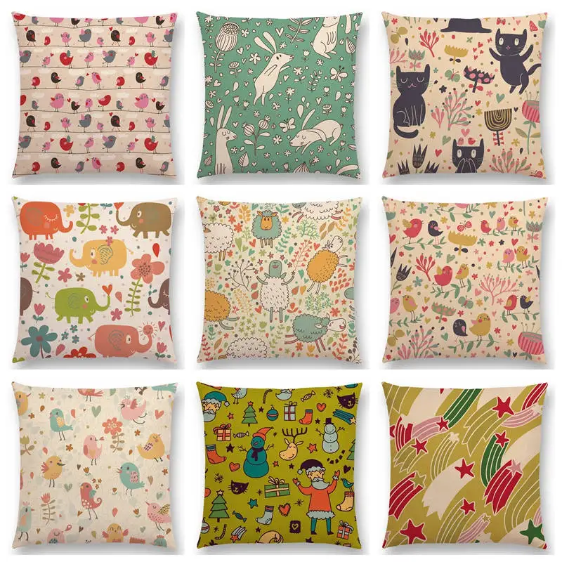 Милые животные Слон Сова Лошадь Кролик биты цветы лес Ретро Рождественская