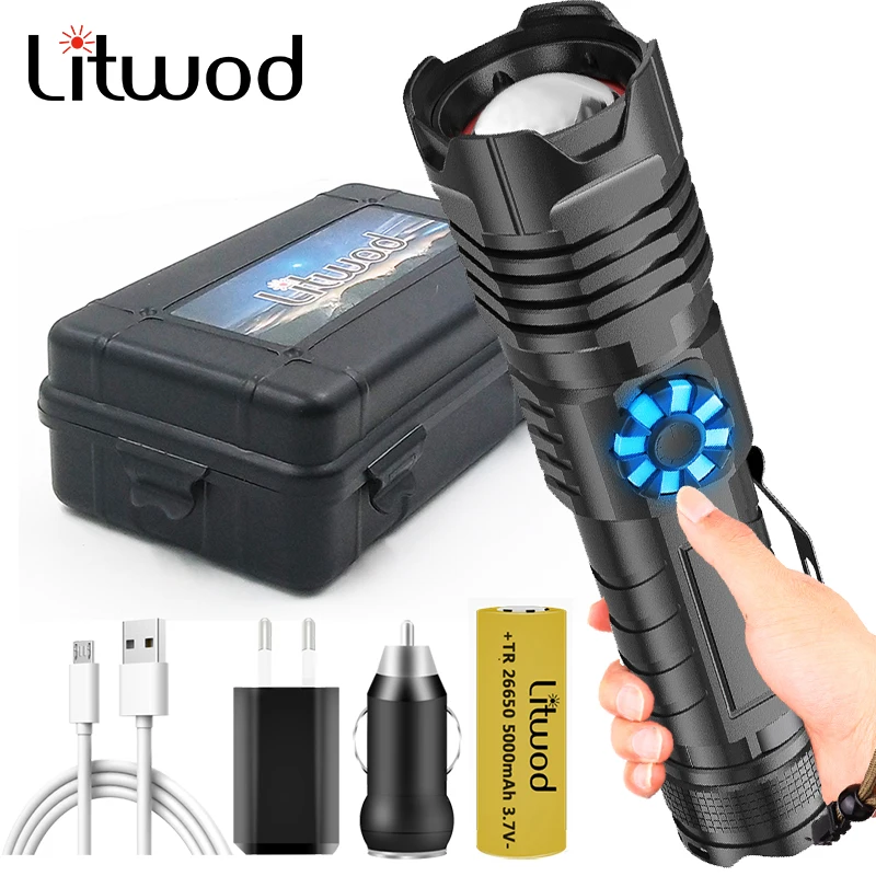 

Светодиодный фонарик с плавным затемнением XHP100, USB-зарядка Type-C, аккумулятор 18650 26650, алюминиевый фонафонарь с фокусировкой