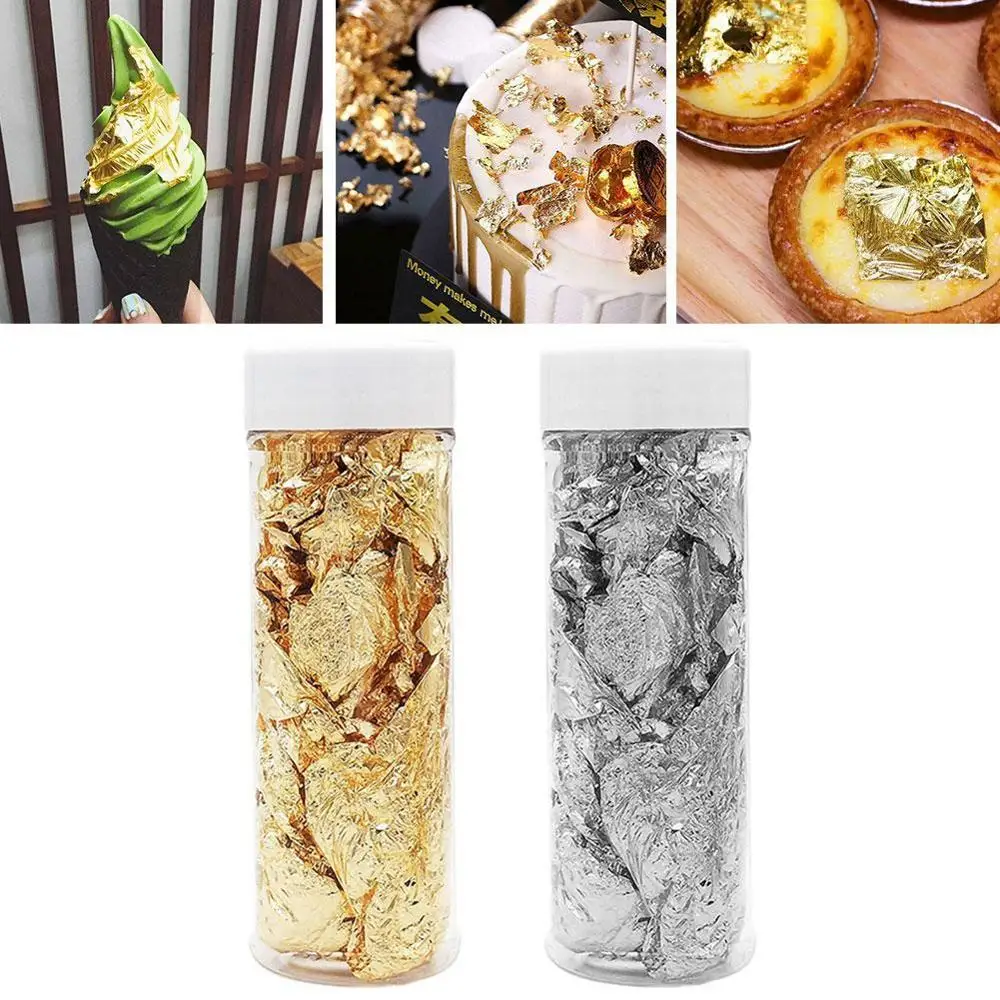 

2g/bottle Edible Gold Sliver Foil Leaf Flakes Art Decorations Birthday Cake Chocolates Bake Decoration Dishes Chef Decor Tools