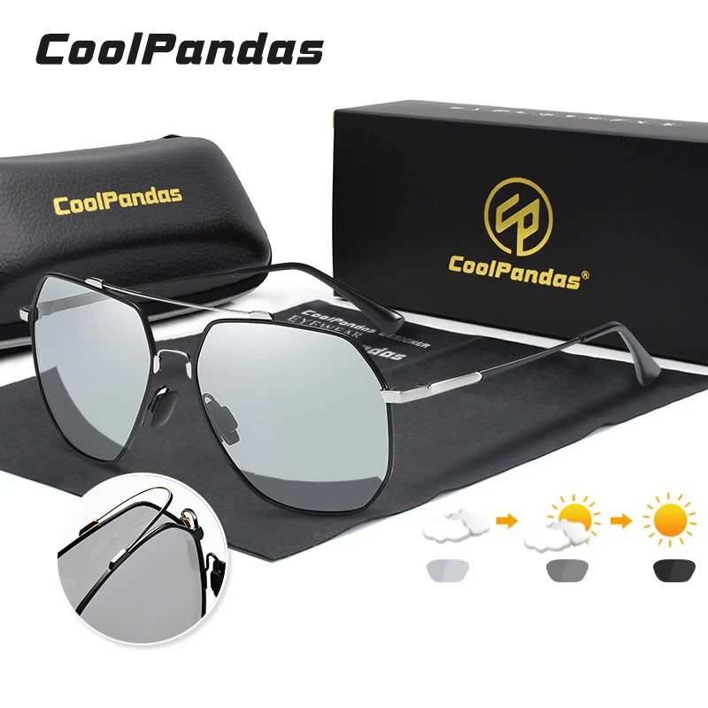 

CoolPandas 2020 Top Hexagon Sunglasses Polarized Men Photochromic Sun Glasses Women Driving Eyewear Memory Metal zonnebril heren