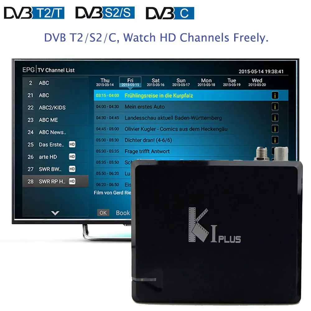 KI plus s2 t2 DVB 2в1 K1 DVB-S2 DVB-T2 tv box androidOS amlogic s905D 1g 8g 4k поддерживает CCCAM ip-телевидение арабское, Европа, Бразилия, Шведский