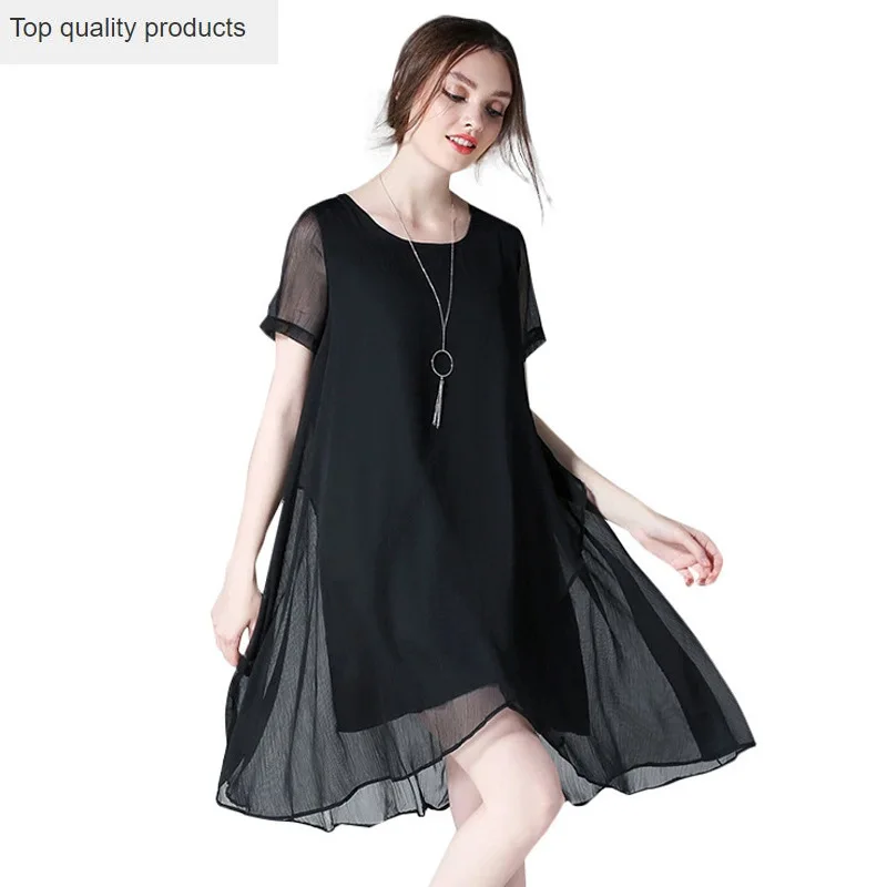 Новинка 2020 летнее платье большого размера свободное круглый вырез короткий