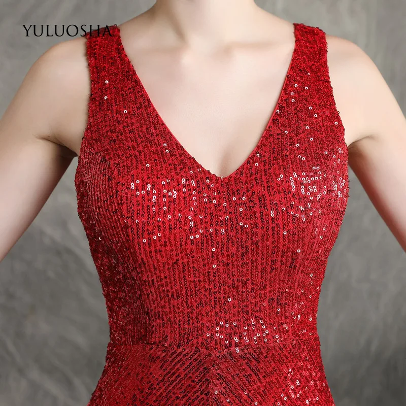 YULUOSHA Gold Formal Dress Women Elegant Backless Sequined Sleeveless Mermaid Royal Blue Vestidos De Fiesta Noche | Свадьбы и