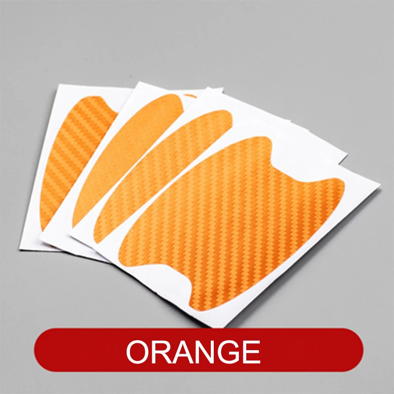 ORANGE 4 шт./лот, универсальные наклейки из углеродного волокна для автомобильных дверных ручек, защитная крышка, внешние аксессуары, автомобильный стиль - Название цвета: ORANGE