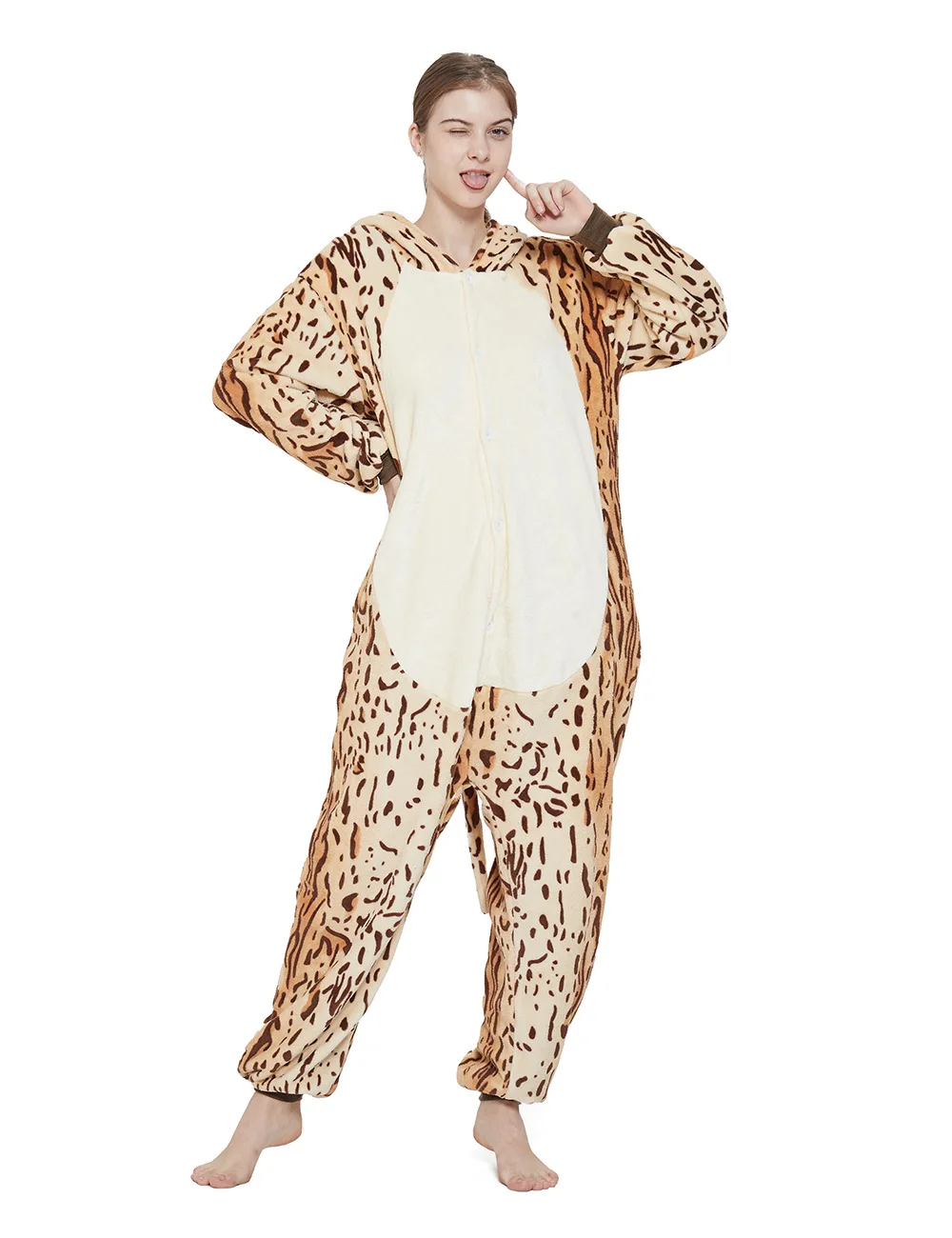 Women Animal Onesies Pajamas Leopard Print Cat Kigurumi Women's Homewear for Winter