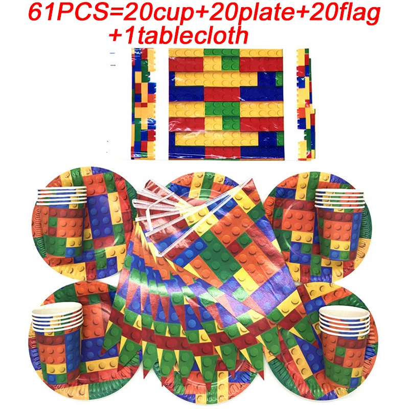 Украшения для дня рождения с изображением кирпича баннер флажки одноразовая