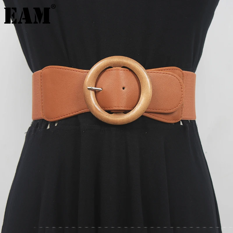 

[EAM] Multicolor Pu Leather Camel Elastic Wide Belt Personality Women New Fashion Tide All-match Spring Autumn 2021 1DE0253