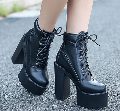 

color lace high heel boots thick heel waterproof round head