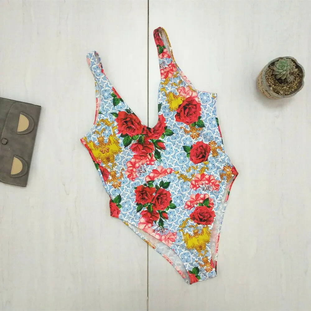 Женский раздельный купальник с V-образным вырезом и цветочным принтом Женская