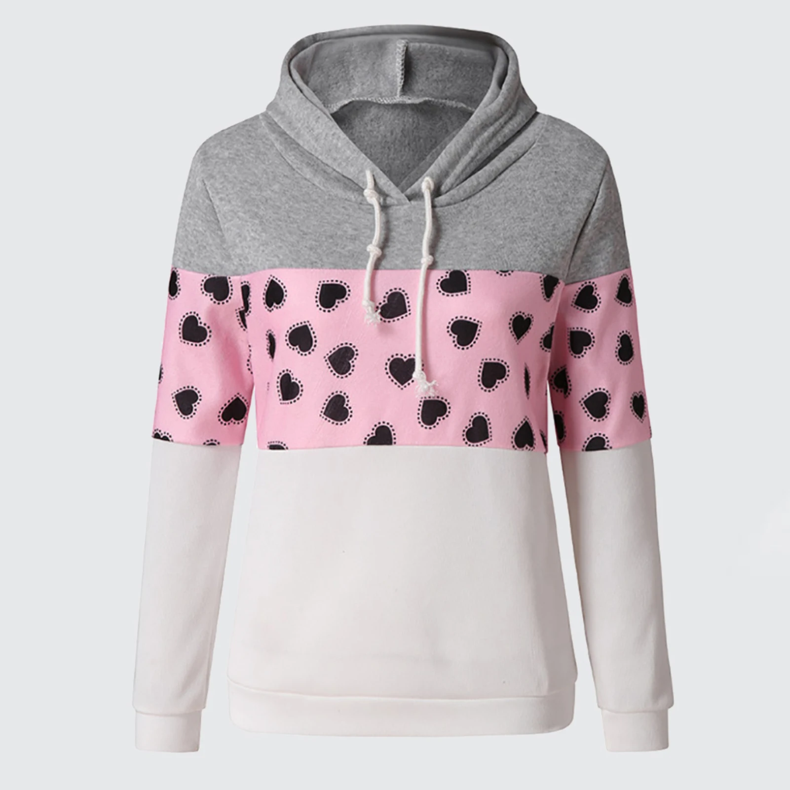 

Women Drawstring Color Block Love Heart Print Long Sleeve Hoodie Sweatshirt Women's Clothing sudadera 2020