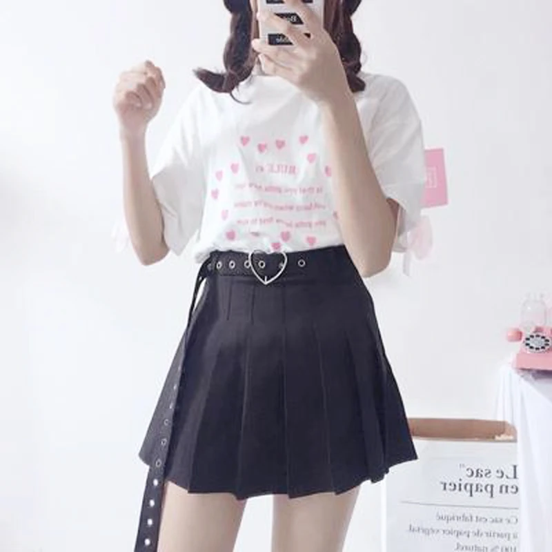 

[With Belt] New Summer Skirt Anti-lightening Short Skirt 2020 Korean Student Wild High Waist Pleated Skirt