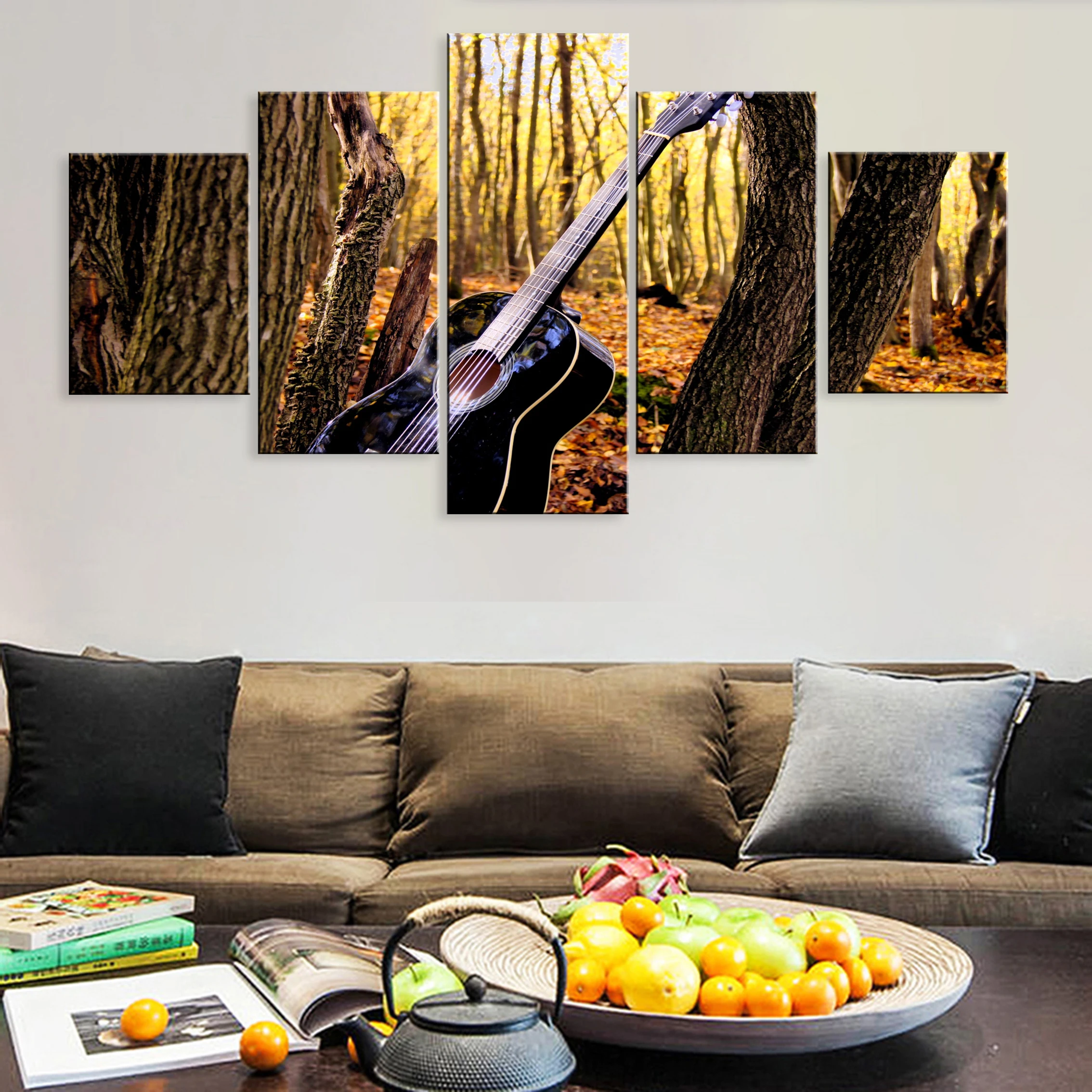 

Hd Printed Modern 5 Pieces Artwork Modular Poster Canvas Living Room Home Decor Framework Musical Instrument Guitar Music
