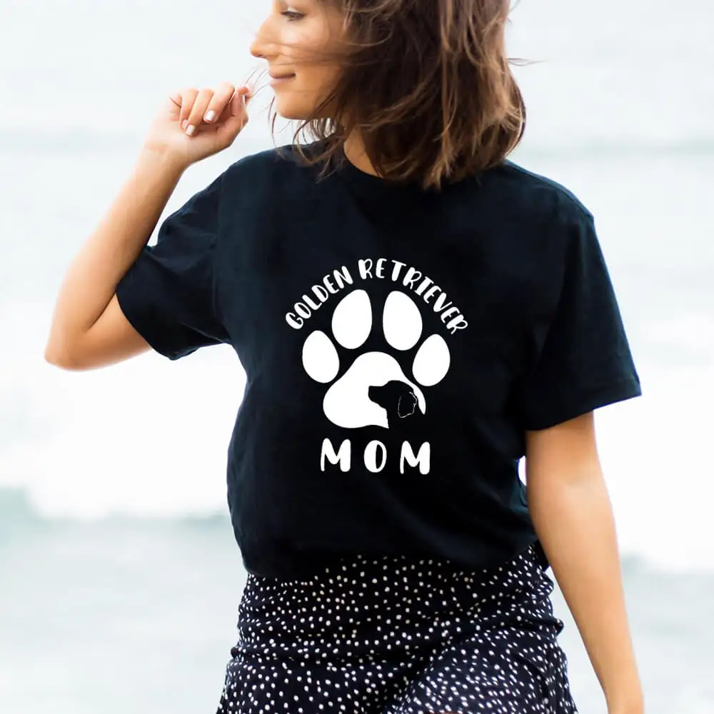 

Golden Retriever Mom Paw Graphic Print 100%Cotton Women Tshirt Dog Mom Funny Summer Casual Short Sleeve Top Pet Lover Gift