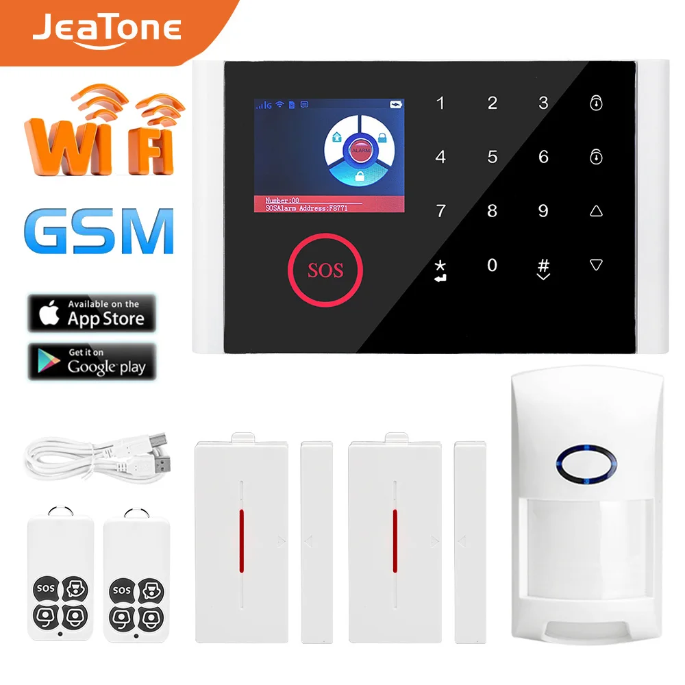 Jeatone Wifi GSM Home Alarm Security System Burglar DIY Kits LCD Display Touch Screen Keyboard APP Control Nine Language | Безопасность