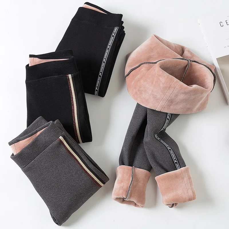 Зимние брюки спортивные женские корейские Плотные хлопковые леггинсы с флисом