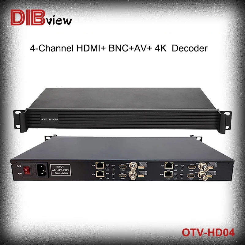OTV-HD04 H.264 H.265 IP Media Decodr 4-канальный HDMI BNC CVBS декодер HTTP RTSP RTP TCP RTMP HLS UDP multicast unicast -