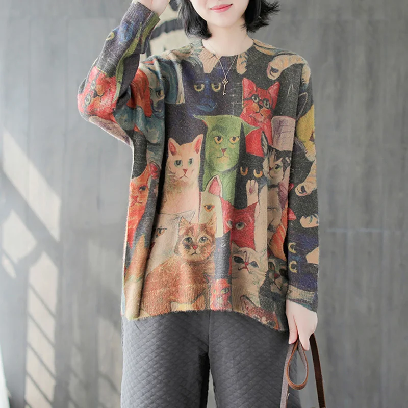 Женский пуловер с принтом оленя женские свитера осень 2019 новинка круглый вырез