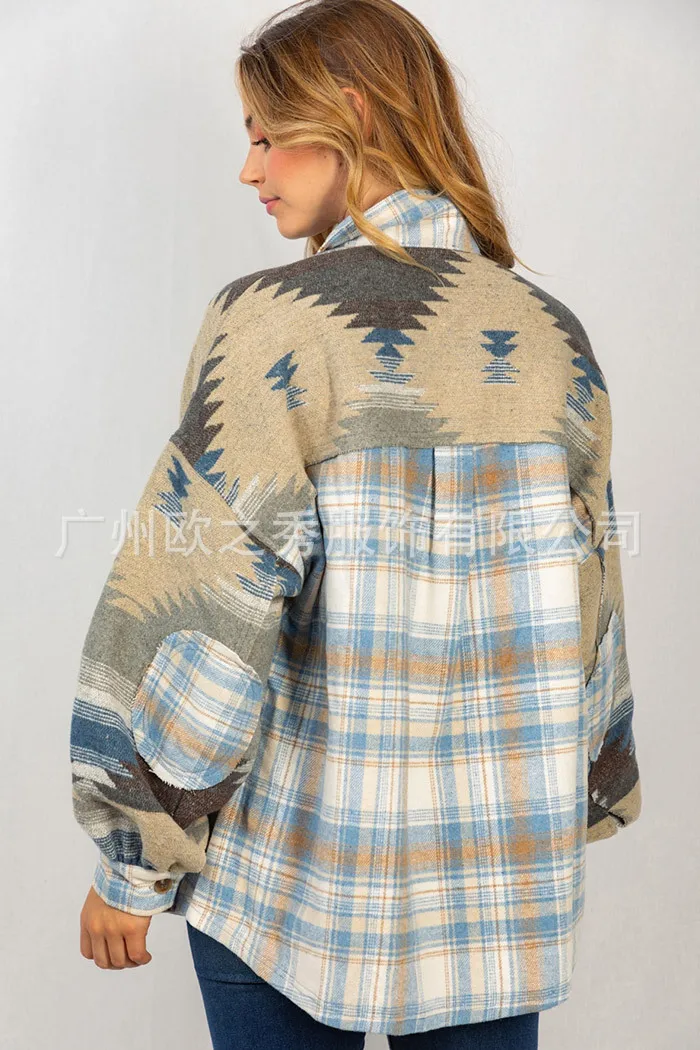 Женское шерстяное пальто с геометрическим принтом свободная модная куртка в