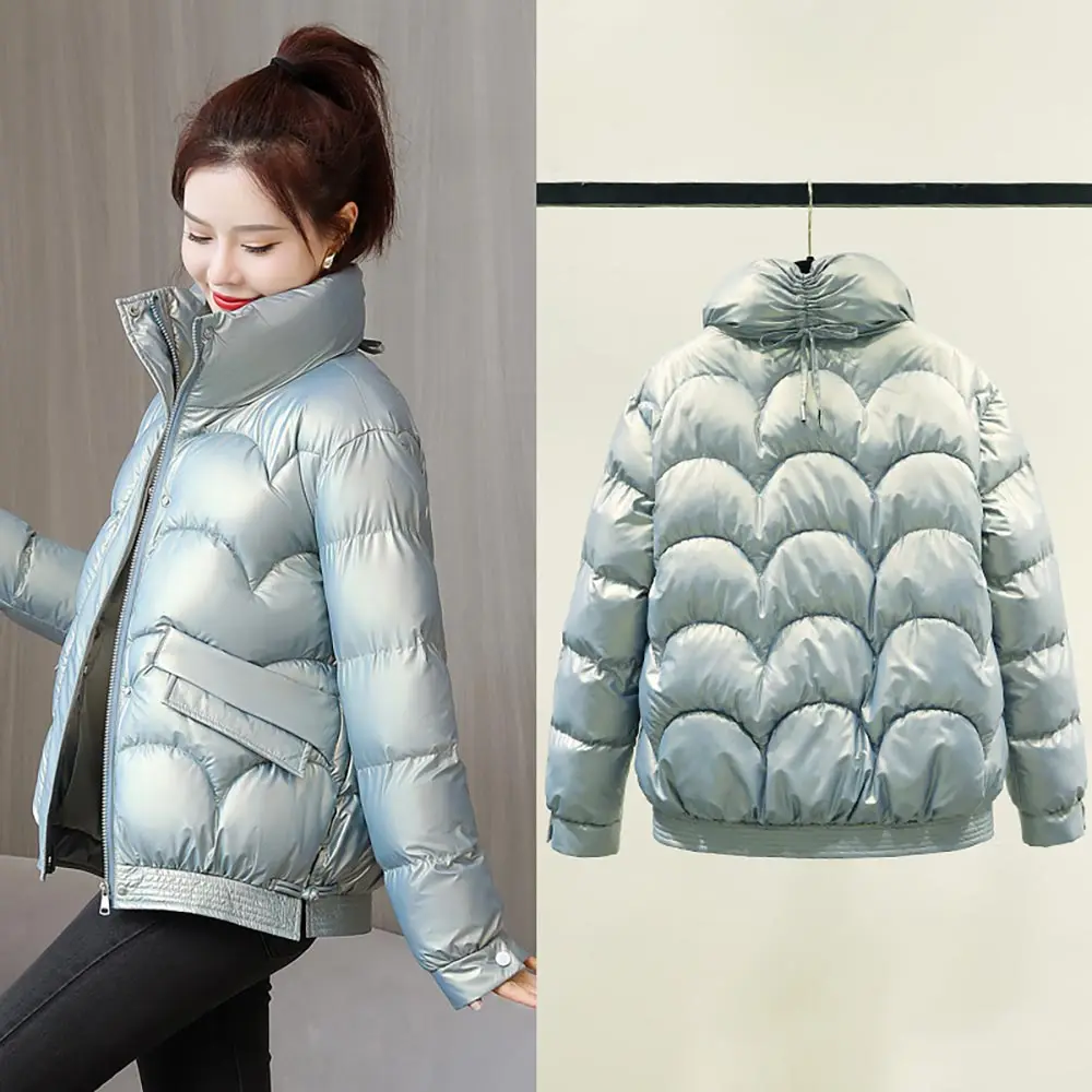 GRELLER Autumn And Winter Parkas Short Warm Jackets For Women Stand Collar Glossy Cotton Padded Clothing Female Wadded Coats