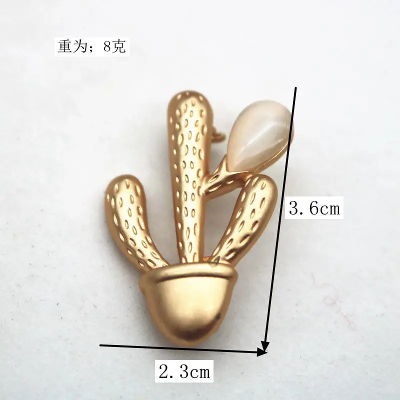 

New Vintage Gold Metal Cactus Potted Plant Brooches pins For Women Trendy Personality Opal Crystal Brooch For Party Jewelry