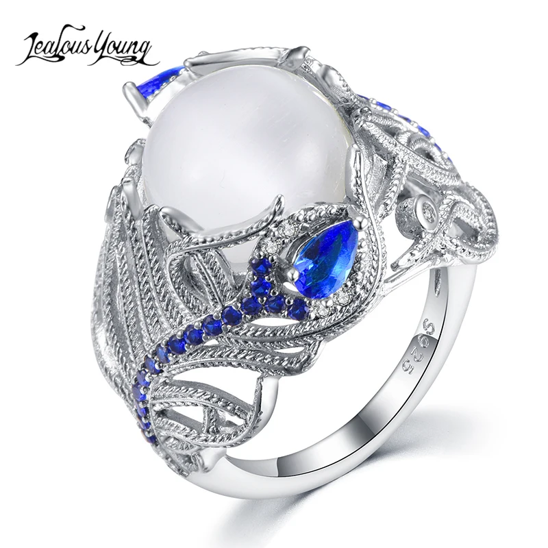 Роскошные свадебные кольца с большим искусственным жемчугом для женщин синим