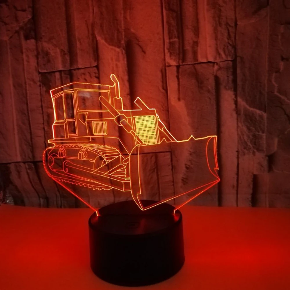 

Bulldozer 3D Illusion USB Night Light 7 Color Change LED Table Desk Lamp Acrylic Truck ABS Base Touch Reomte Home Decoration