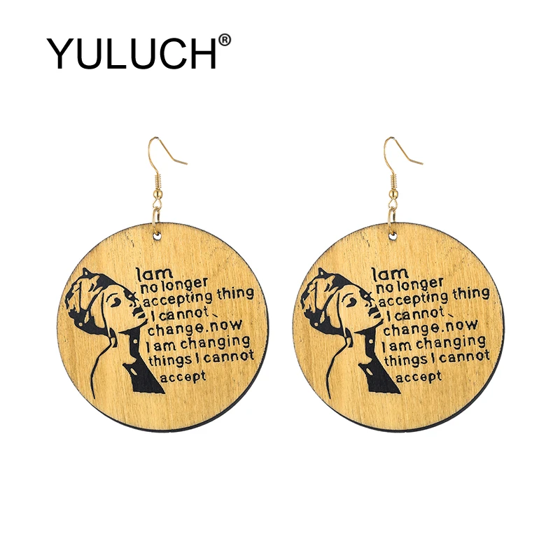 YULUCH 2019 индивидуальные женские круглые желтые серьги из натурального дерева с