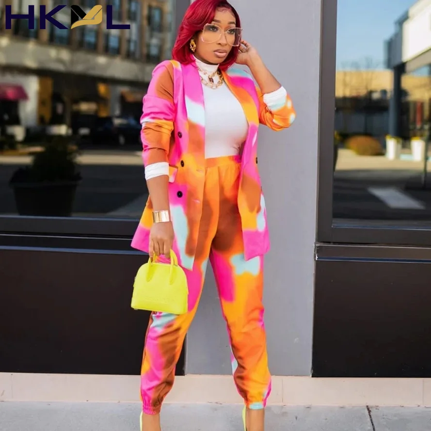 

Женский офисный комплект из двух предметов, яркий блейзер с принтом и брюки с высокой талией, Классическая скромная одежда для работы, костю...
