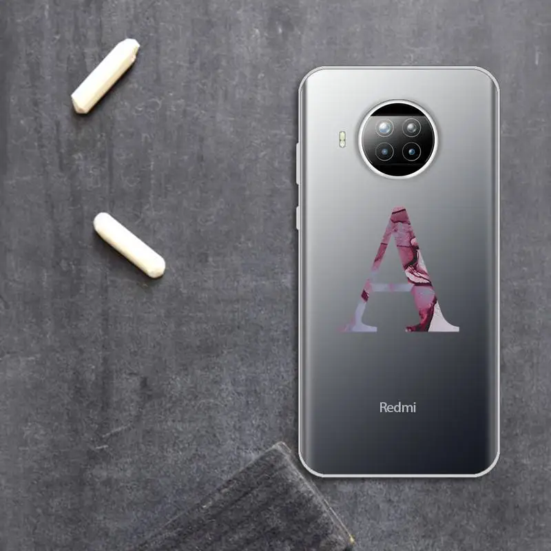 

Custom name Marble letters Phone Case Transparent for Xiaomi Redmi note 10 t 8 9 pro lite 11 custom protective shell