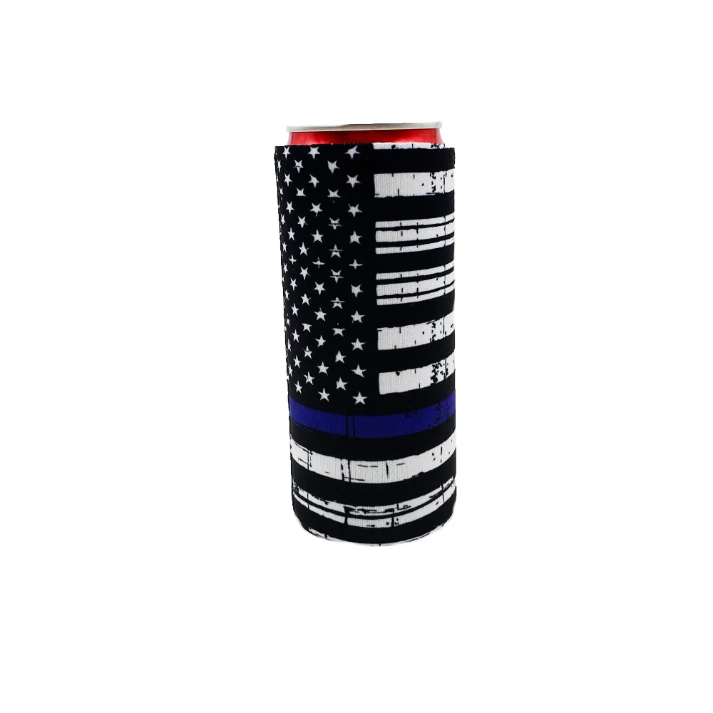 1 шт. с цветочным принтом Фламинго Serape Inspirited неопрена Тонкий пива охладитель пива и напитков высокий пузатые держатели сумки подходит 12oz тонкий энергетический напиток под индивидуальный заказ - Цвет: Black American Flags