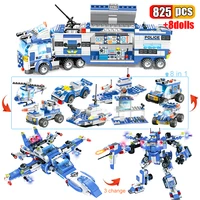 peacekeeping police mobile command center building blocks city swat military truck airplane robot bricks toys gifts for boys