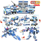 Полиция мира, мобильный командный центр, строительные блоки, строительные блоки, военный грузовик, самолет, робот, кирпичи, игрушки, подарки для мальчиков