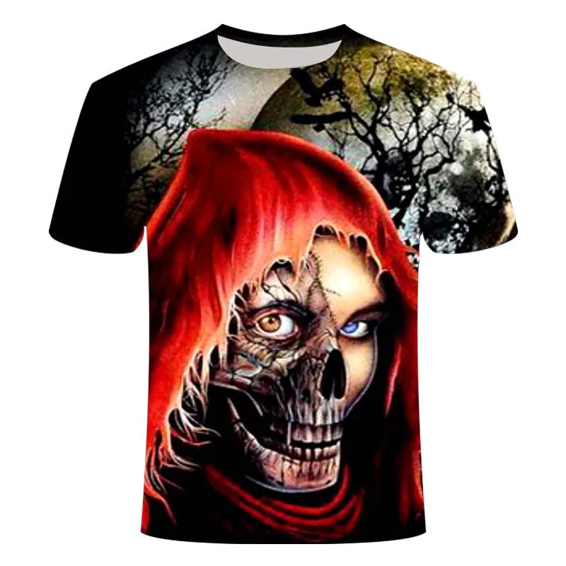 

The new dark death skull 3D printing picture summer top fashion clothing hip hop punk short-sleeved boys and girls T-shirt