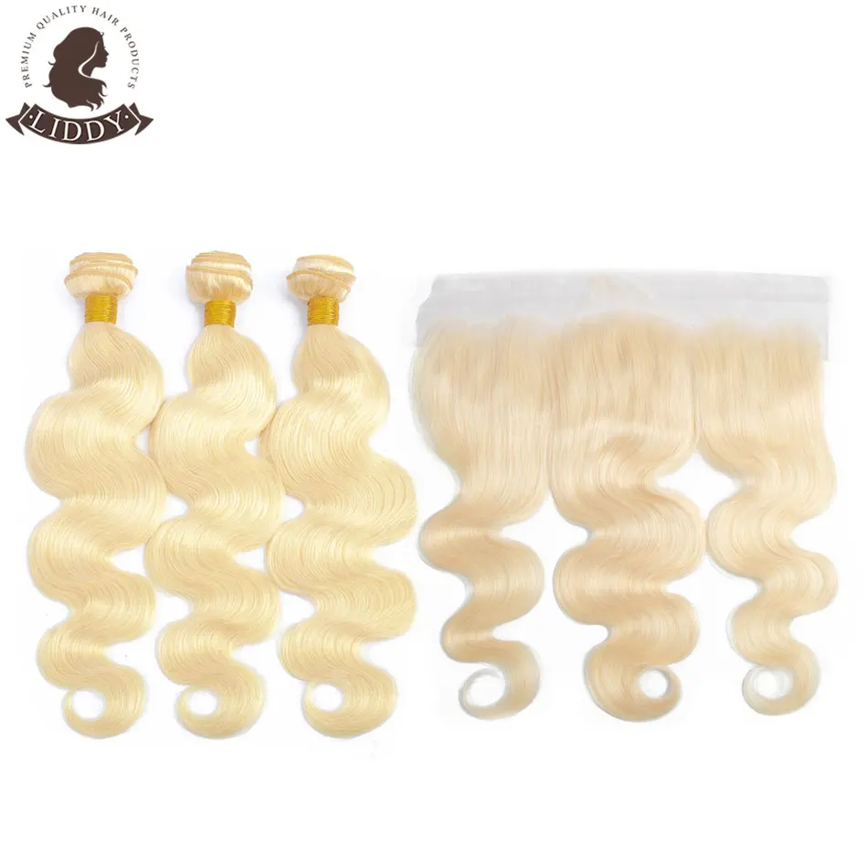 Liddy 613 блонд пучки с фронтальной малазийской волной тела кружевной Non remy