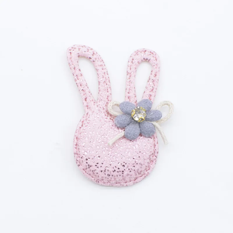 Pink 10Pcs Kawaii Rabbit with Flower Rhinestone Applique for DIY Clothes Hat Patch Fabric Sewing Crafts Leggings Leg Socks Decor H81 - Цвет: Pink
