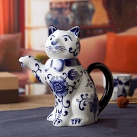 ceramic teapot chinese style blue and white porcelain animal beckoning cat pig elephant coffee pot water set home decoration