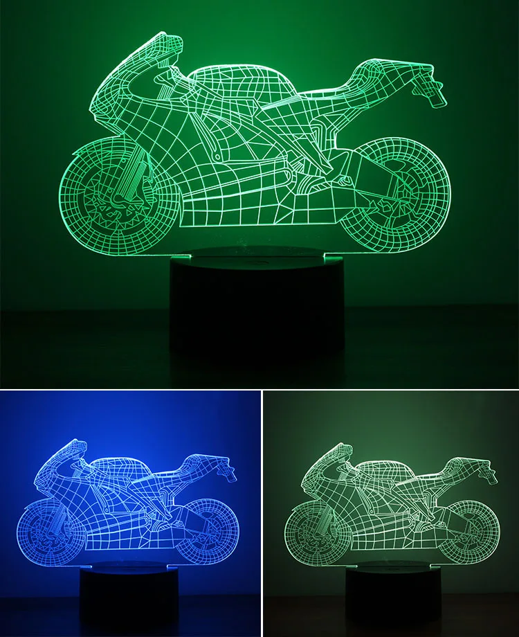 3D Night Light USB Ppowered Motorcycle LED Desk Lamp Touch Key Decoration Lights Use Home Hotel Party Holiday | Освещение
