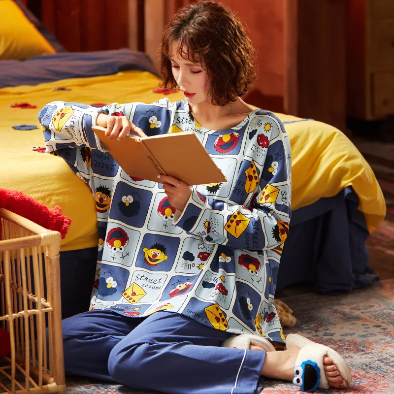 

AIPEACE 2020Summer Cotton Pajamas For Women Fashion Sleepwear Cute Homewear suit Pijamas Round Neck Pyjamas Plus Size Nightwear