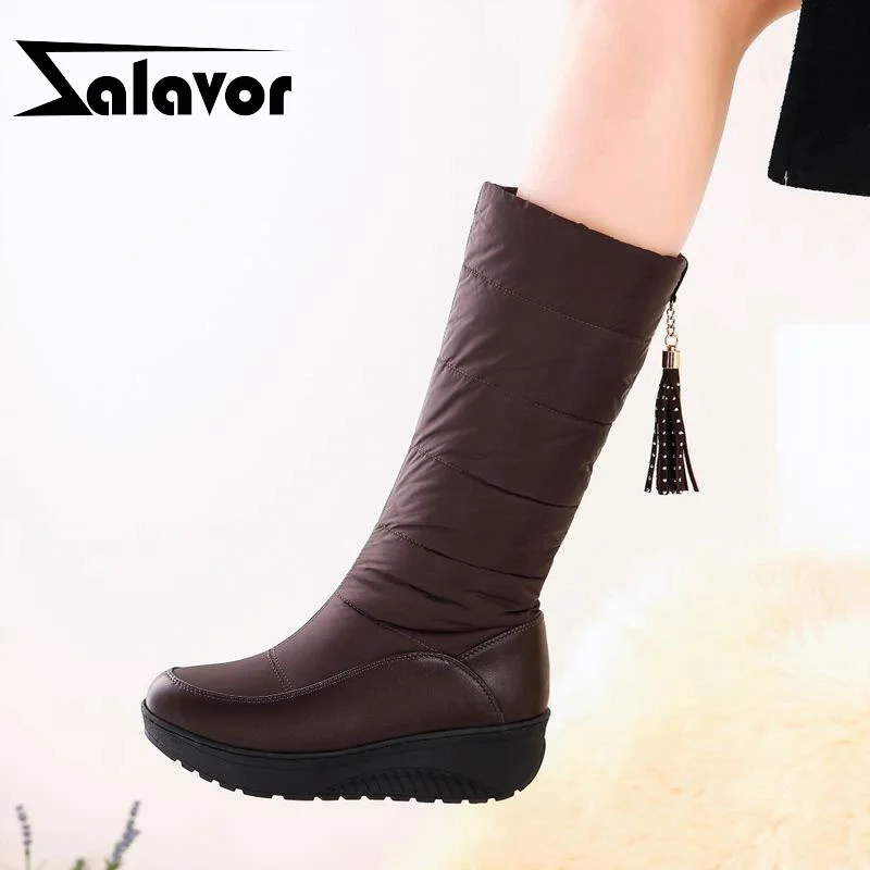 Женские сапоги с Плюшевым Мехом ZALAVOR теплые простые до колена на толстой подошве