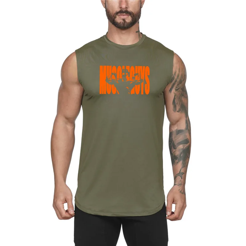 Muscleguys майка для спортзала, мужская майка для бодибилдинга, майка для фитнеса, хлопковые топы без рукавов, майка для тренировок - Цвет: armygreen165
