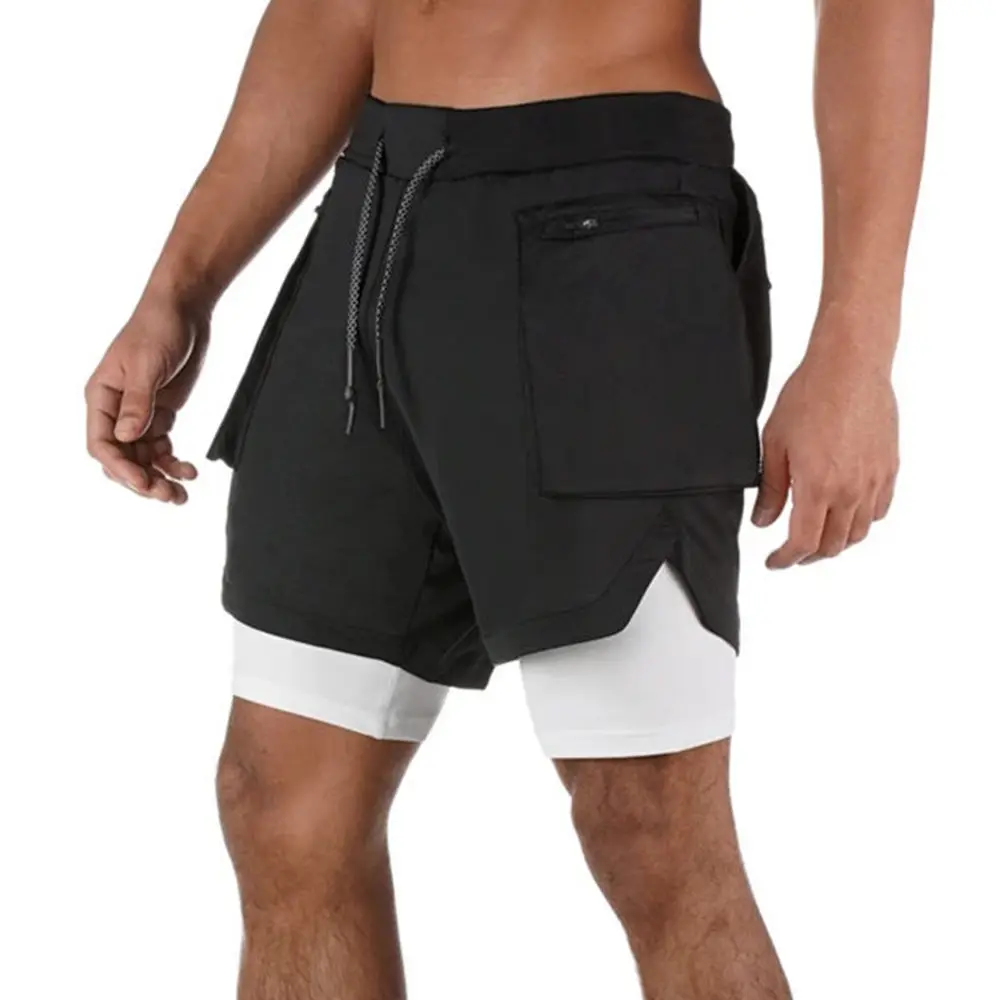 

Gym Fitness Double Layer Shorts Men Jogger Workout Bermuda Male Running Sport Short Pants Summer Casual Quick Dry 2 In 1 Shorts