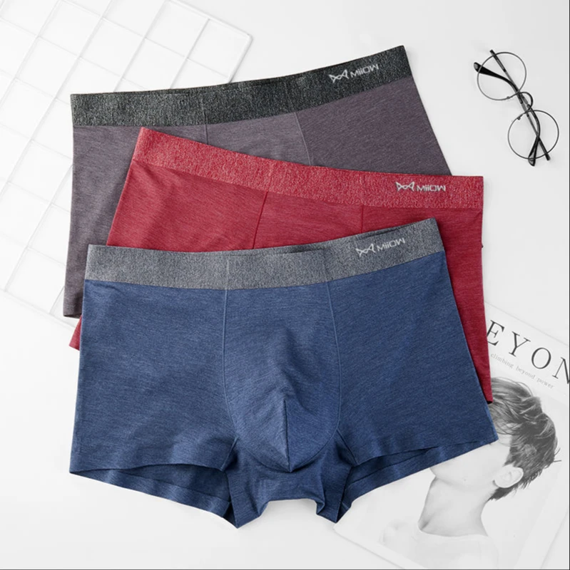 

Miiow 60s Modal Men's Underwear Mulberry Silk Antibacterial Breathable Four Legged Pants Large Flat Angle Short Low Waistband