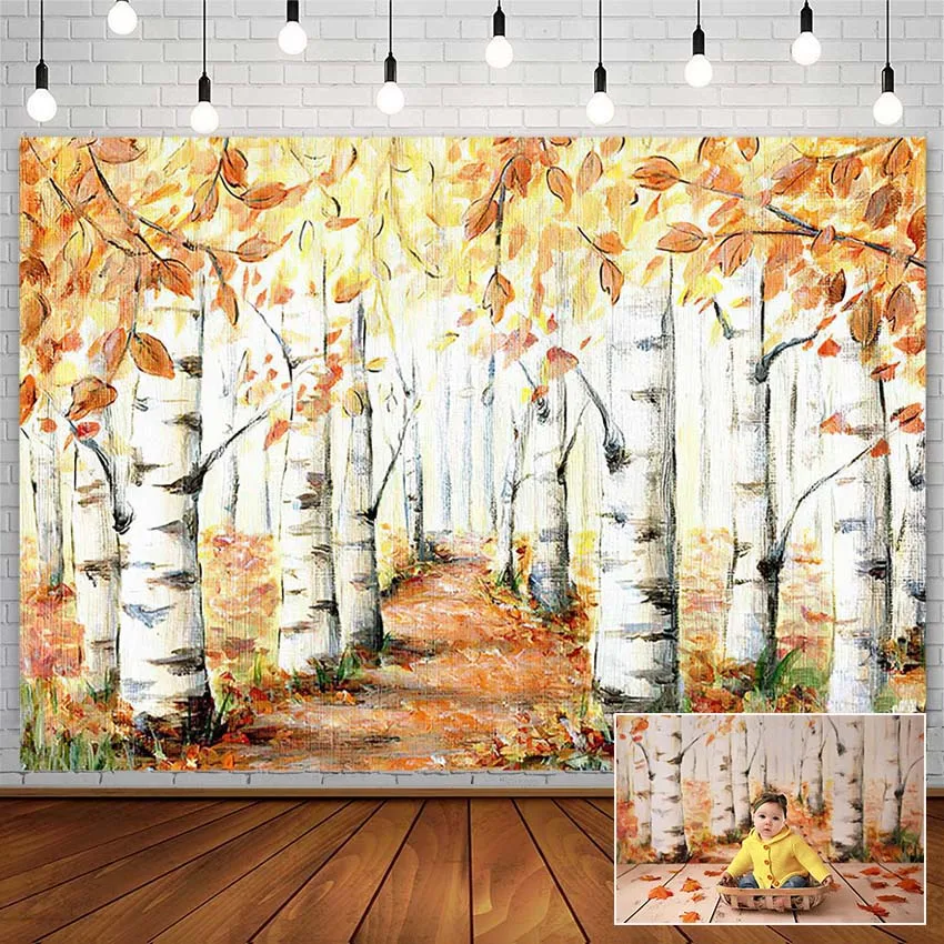 

Фон для фотосъемки новорожденных с изображением осеннего кленового леса